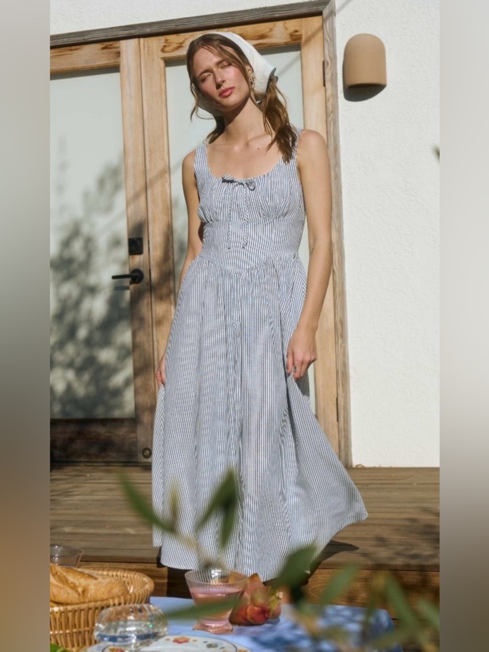 808. The Workshop Striped Blue and White Midi Sun Dress